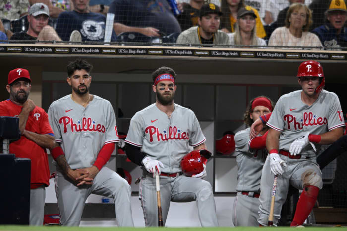 Philadelphia Phillies Sluggers Nick Castellanos, Bryce Harper, Alec Bohm and Rhys Hoskins